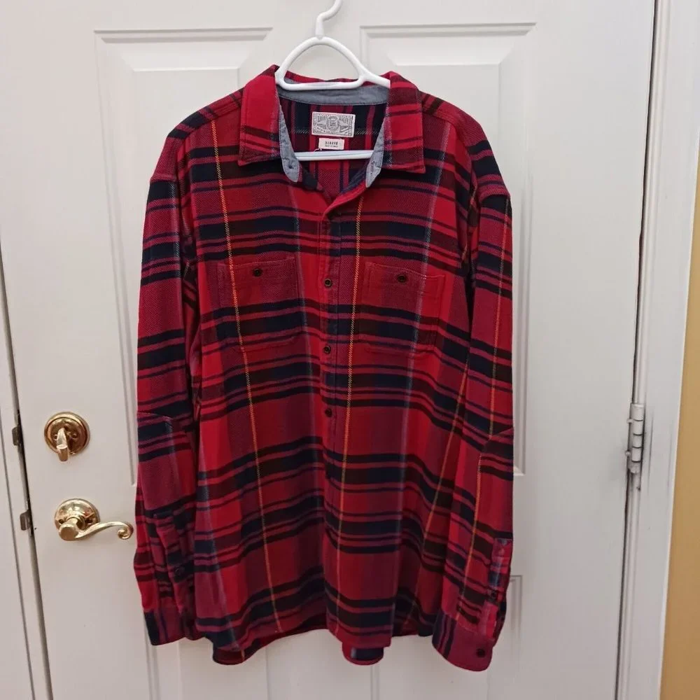 Vintage Lucky‎ Brand Button Front Shirt Red Plaid Mens XL